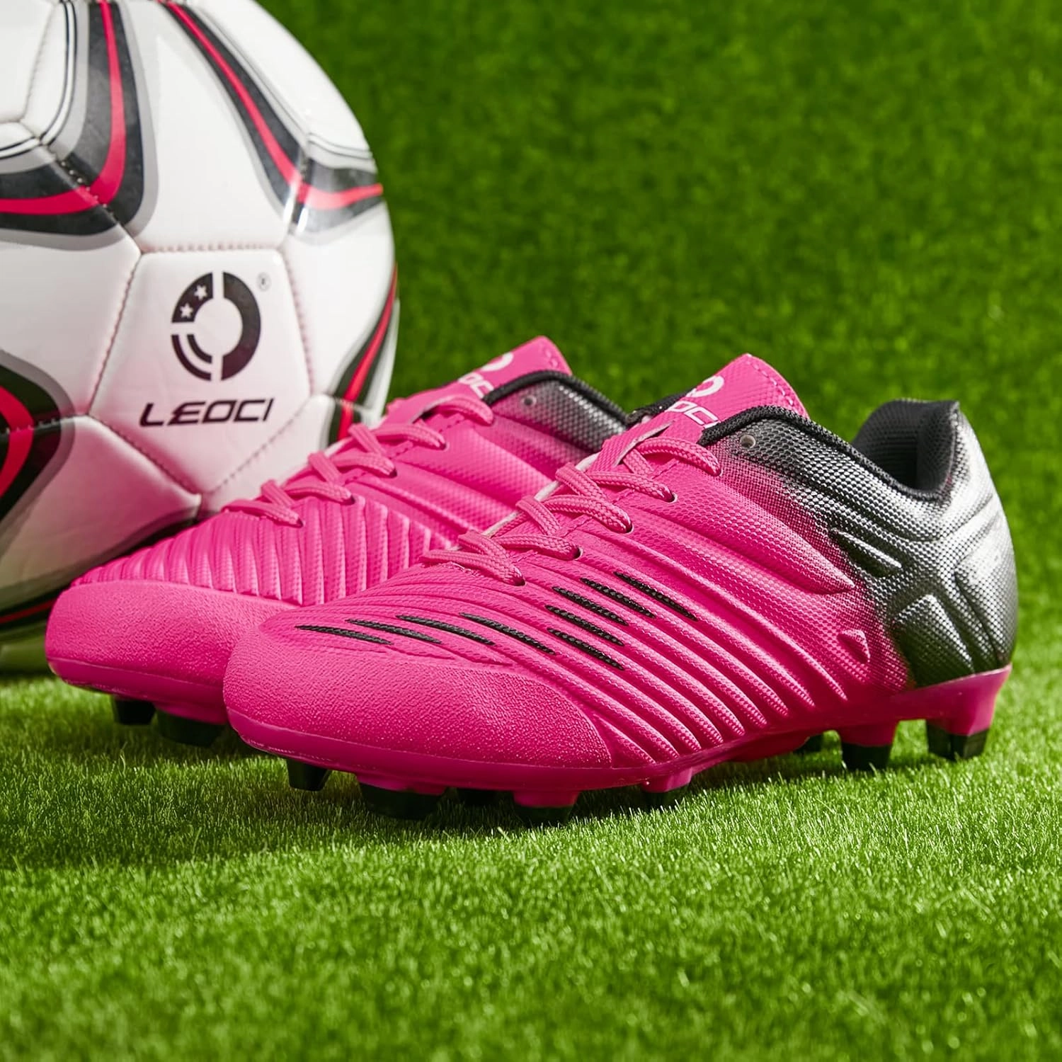 Soccer Shoes for Boys Pink Soccer Cleats Breathable Athletic Toddler Black Football Boots for Outdoor Indoor Soccer Shoes for Girls AG/FG