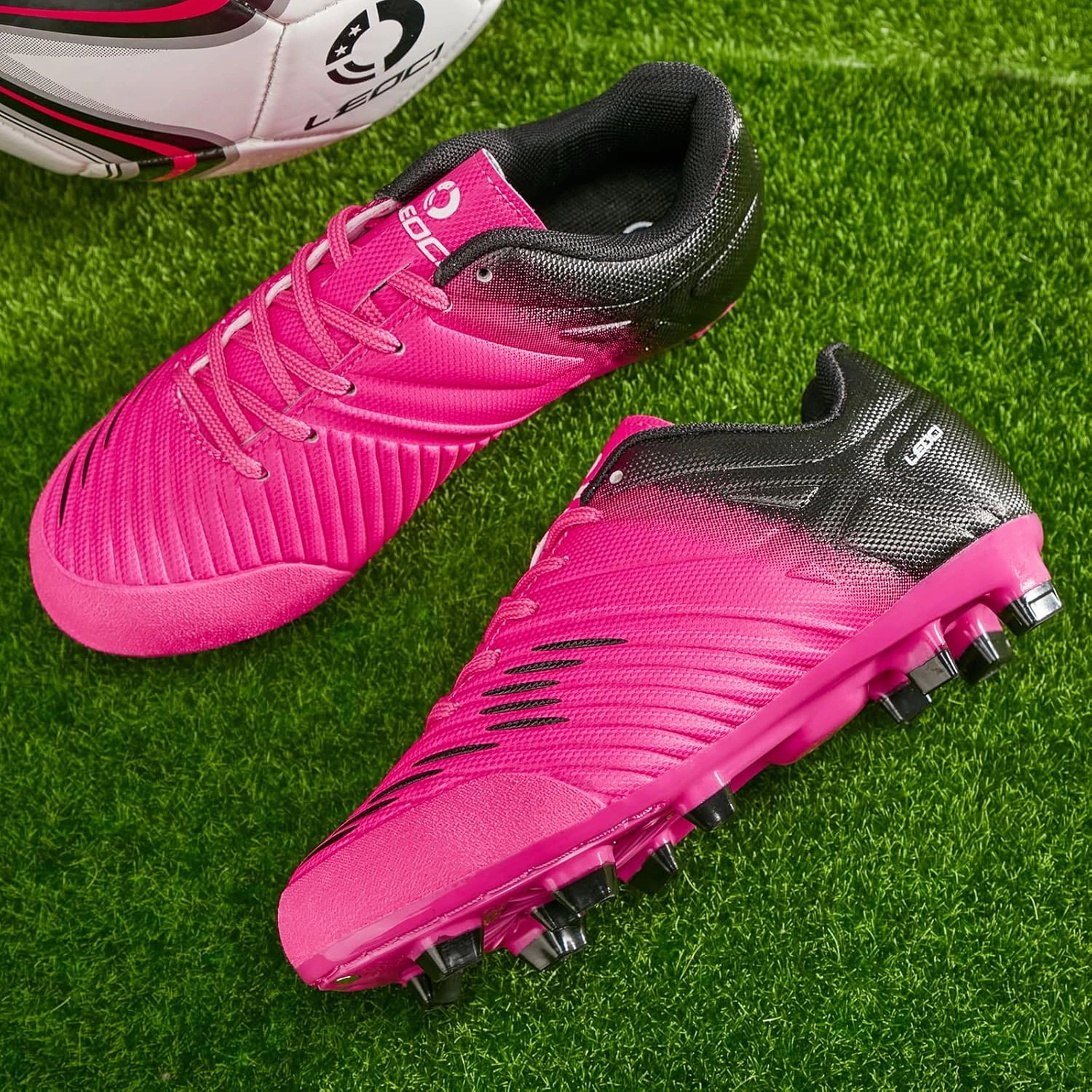 Soccer Shoes for Boys Pink Soccer Cleats Breathable Athletic Toddler Black Football Boots for Outdoor Indoor Soccer Shoes for Girls AG/FG