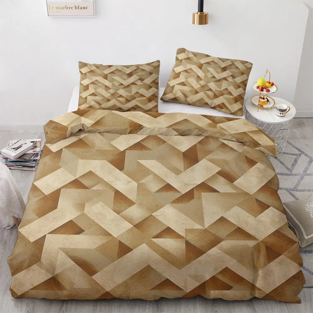 Soft Microfiber Geometric Duvet Cover Cal King Size 3D Bedding Set - 3-Piece with Zipper, 2 Pillowcases - Patterned Comforter Cover for Boy and Girl Bedroom Decoration