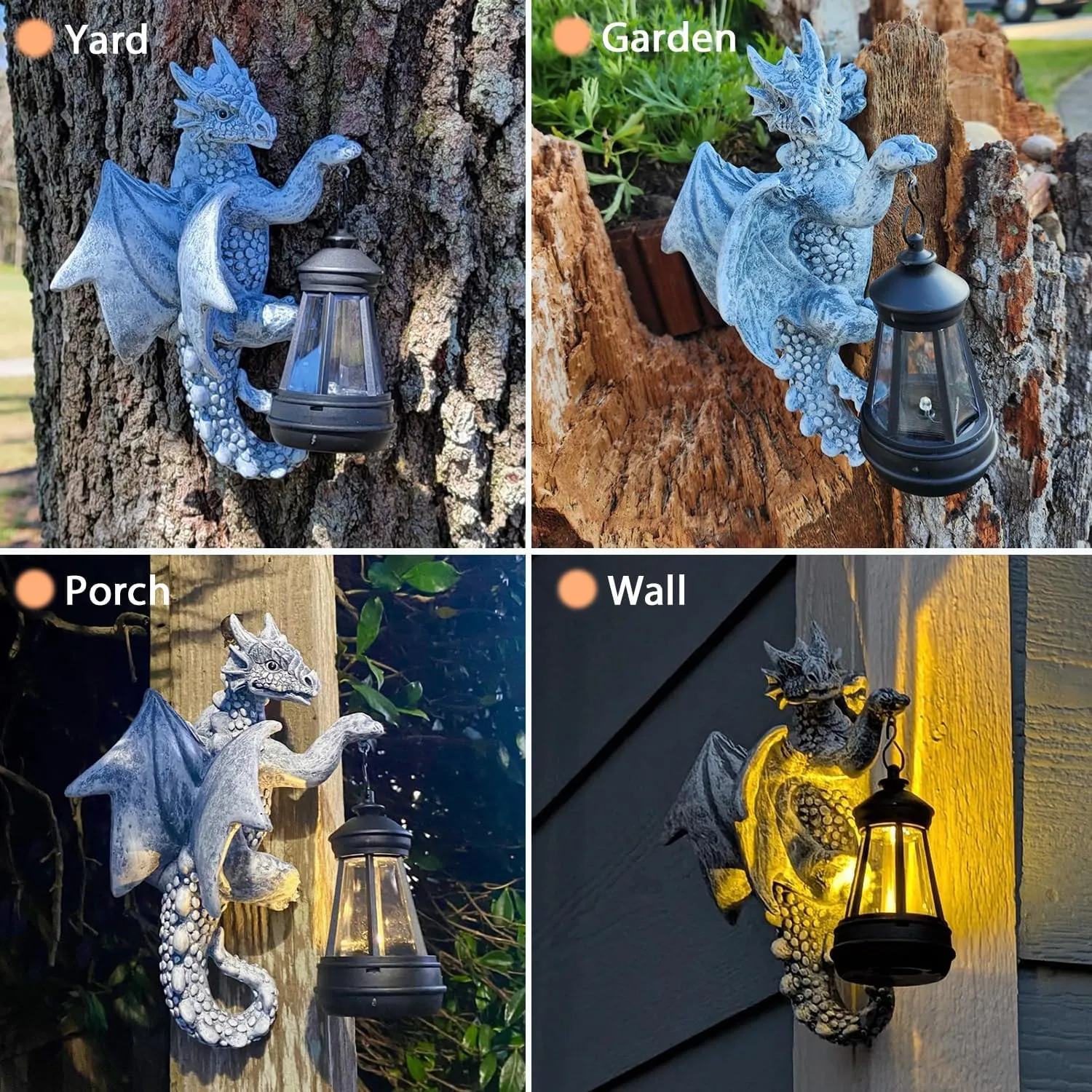 Solar Garden Decor Dragon Tree Hugger - 9.3 Inch Garden Statues Lawn Ornaments for Outside Balcony Yard Whimsical Art Outdoor,Medieval Fantasy Halloween Decor