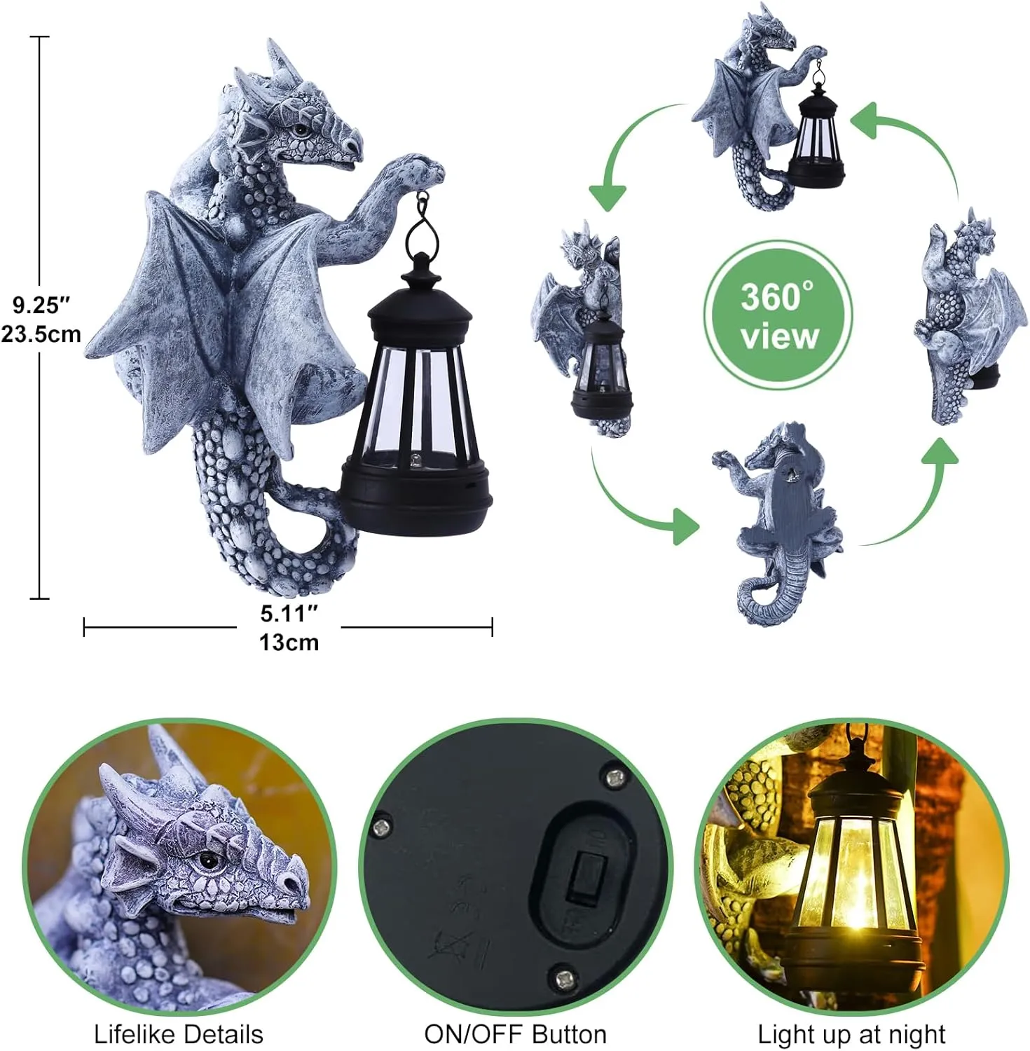 Solar Garden Decor Dragon Tree Hugger - 9.3 Inch Garden Statues Lawn Ornaments for Outside Balcony Yard Whimsical Art Outdoor,Medieval Fantasy Halloween Decor
