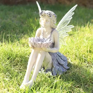 [Solar Guardian Angel Figurine] 600mAh Solar-Powered Fairy Sculpture - Resin Fairy Garden Statue with LED Lights, Light Sensor Control, Landscape Theme Outdoor Yard Art Decor, Patio Lawn Ornament