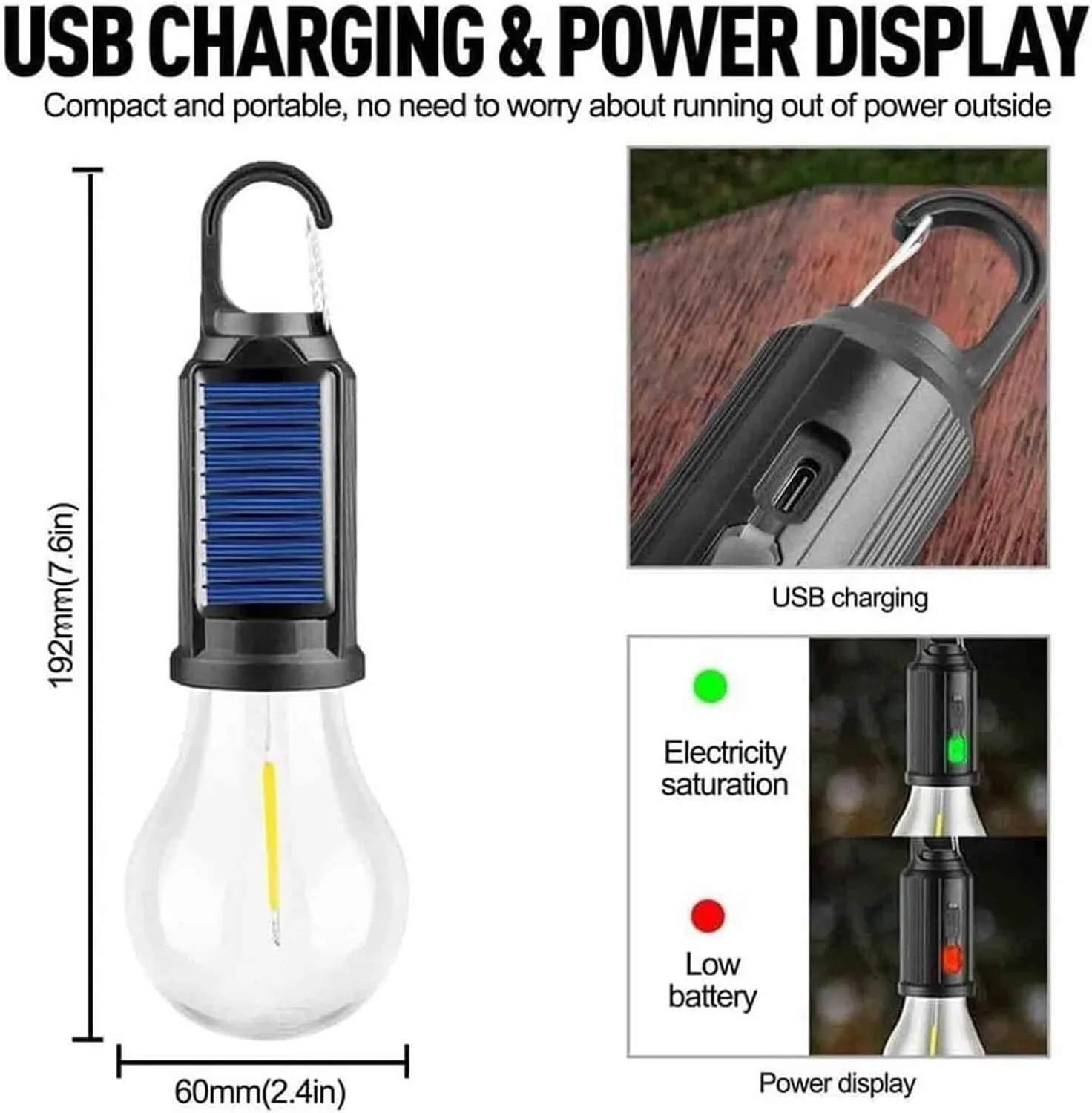 Solar Rechargeable Hooked Camping Light, Portable Tent Lights LED Lamp Waterproof for Camping, Hiking(B 3PCS)