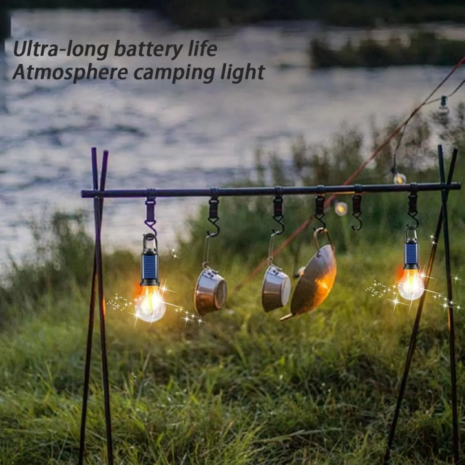 Solar Rechargeable Hooked Camping Light, Vintage Outdoor Tent Ambient Light, Outdoor Waterproof, 2025 New Solar Tent USB Rechargeable Led Camping Lantern, with Clip Hook, Vintage (B)