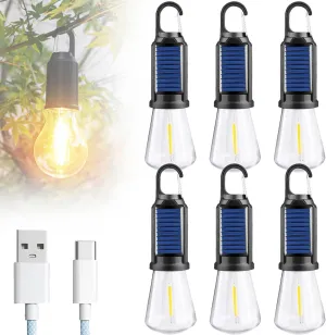 Solar Rechargeable Hooked Camping Light – Waterproof LED Camp Light Bulbs with 3 Brightness Modes, Dual Charging, Portable Camp Bulbs for Hiking, Tents, Outdoor & Emergency Use (Flat Bottom, 6)