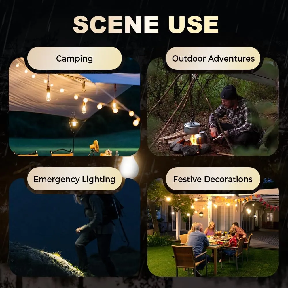 Solar Rechargeable Hooked Camping Light – Waterproof LED Camp Light Bulbs with 3 Brightness Modes, Dual Charging, Portable Camp Bulbs for Hiking, Tents, Outdoor & Emergency Use (Flat Bottom, 6)