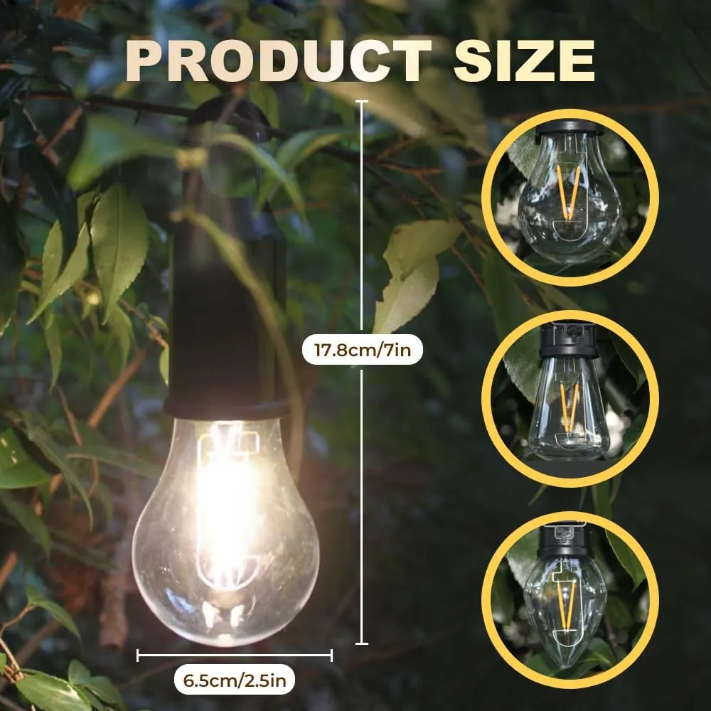 Solar Rechargeable Hooked Camping Light – Waterproof LED Camp Light Bulbs with 3 Brightness Modes, Dual Charging, Portable Camp Bulbs for Hiking, Tents, Outdoor & Emergency Use (Flat Bottom, 6)