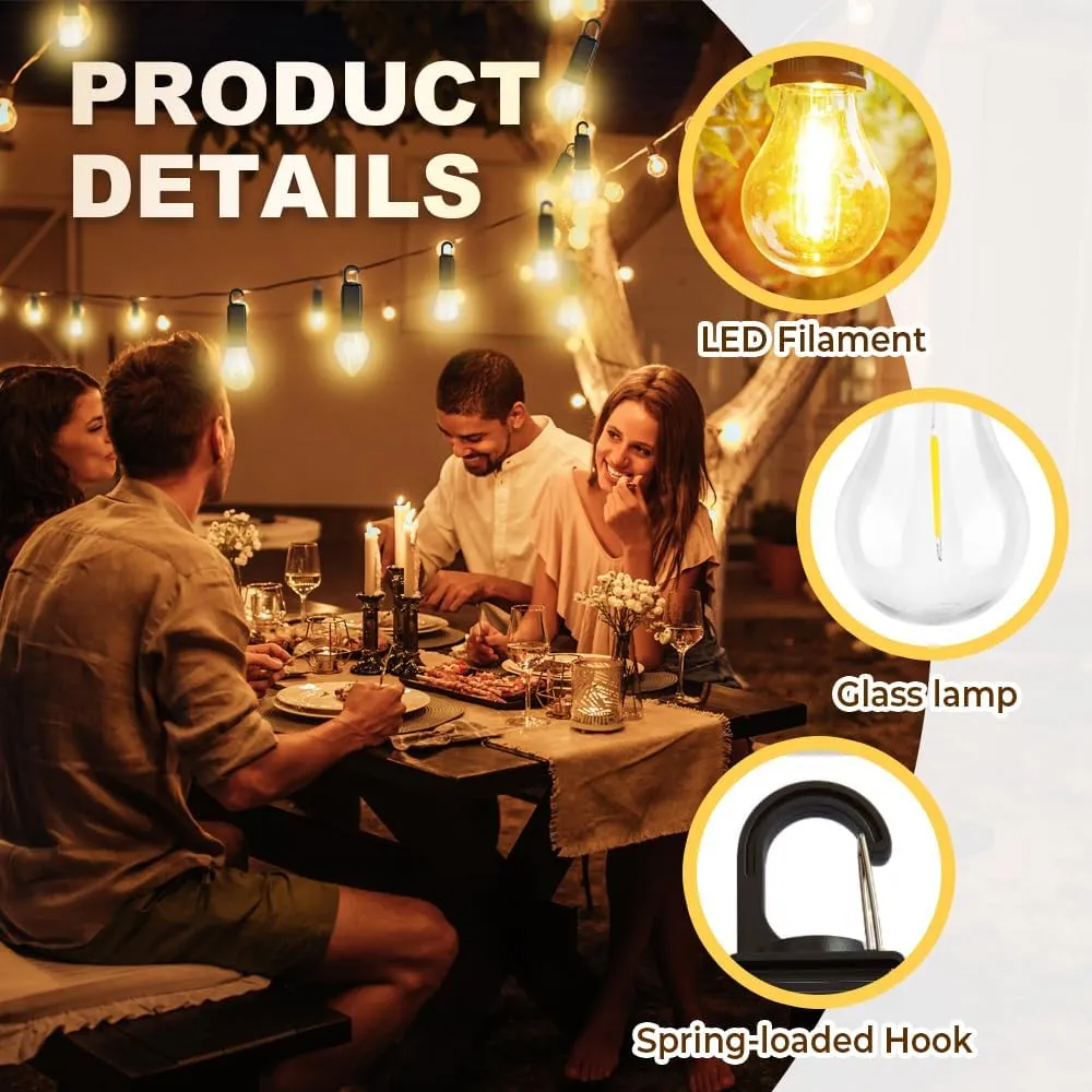 Solar Rechargeable Hooked Camping Light – Waterproof LED Camp Light Bulbs with 3 Brightness Modes, Dual Charging, Portable Camp Bulbs for Hiking, Tents, Outdoor & Emergency Use (Flat Bottom, 6)
