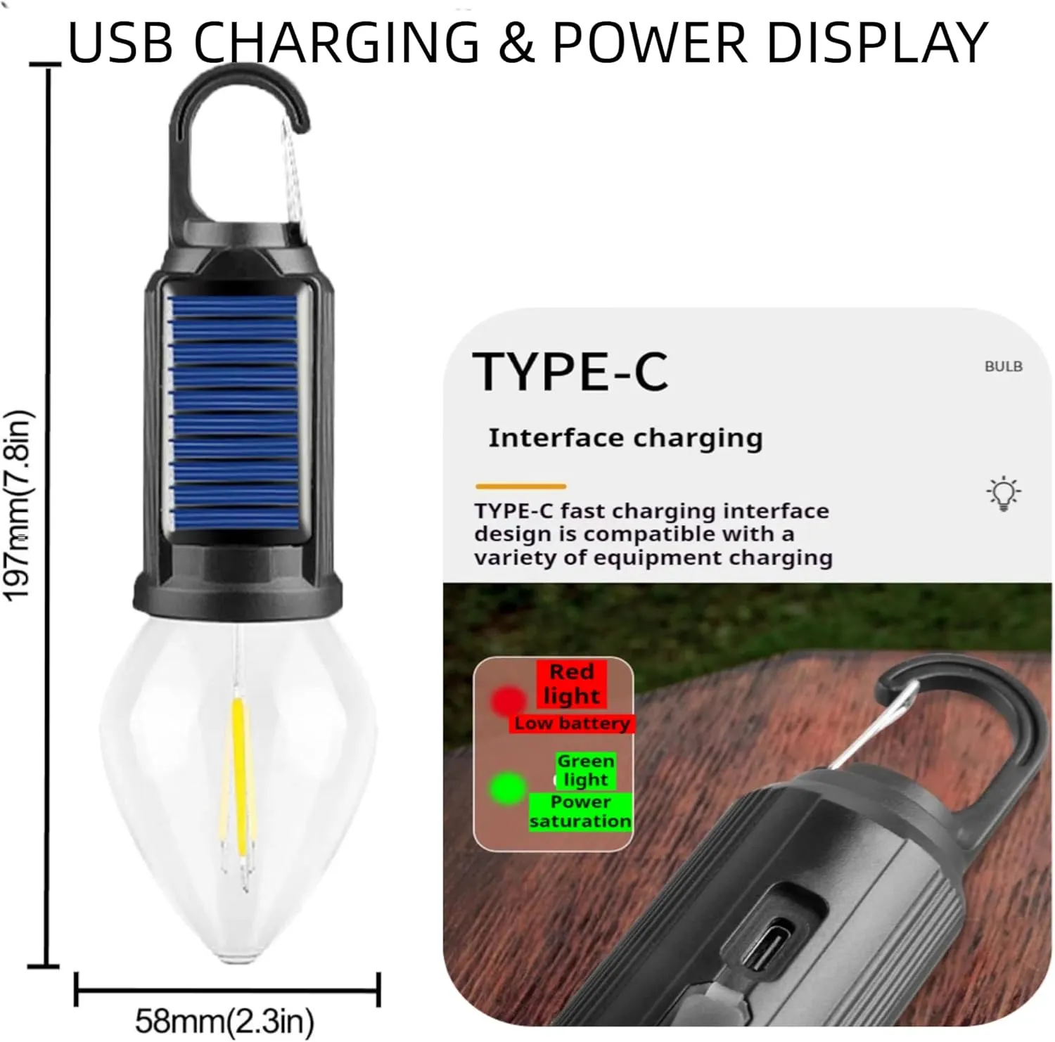 Solar Rechargeable Hooked Camping Light,Rechargeable Outdoor Solar Tent Lights,Portable Outdoor Waterproof Emergency Light Bulb for Hiking, Camping, Fishing (Spherical, 4)