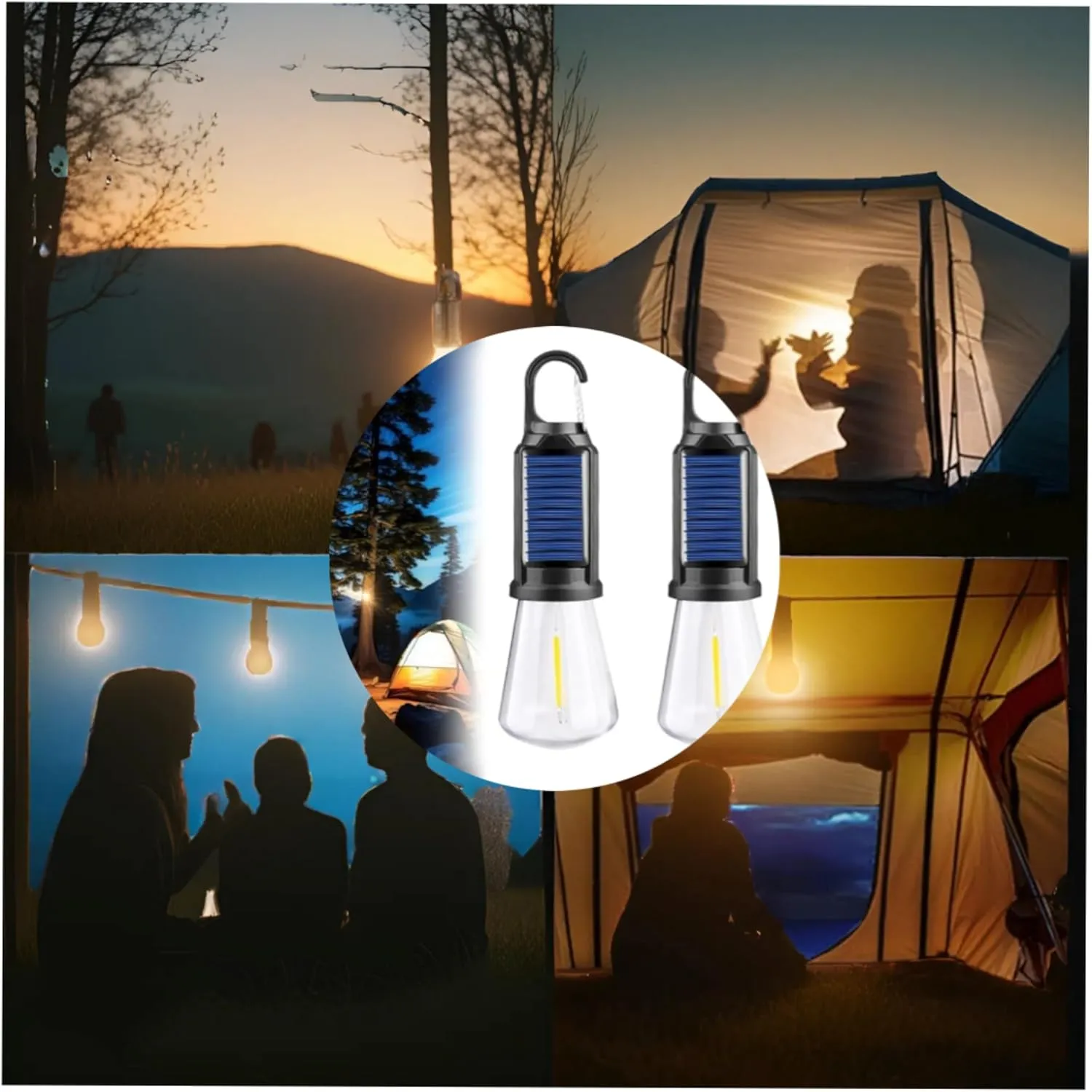 Solar Rechargeable Hooked Camping Light,Rechargeable Outdoor Solar Tent Lights,Portable Outdoor Waterproof Emergency Light Bulb for Hiking, Camping, Fishing (Spherical, 4)