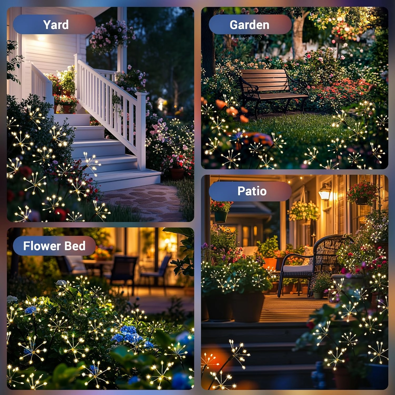 Solar Garden Decor Lights Outdoor, Solar Powered Lights Waterproof for Yard Patio Porch Flowerbed, Fairy Gardening Supplies Gifts Firwork(8 Pack Warm White)