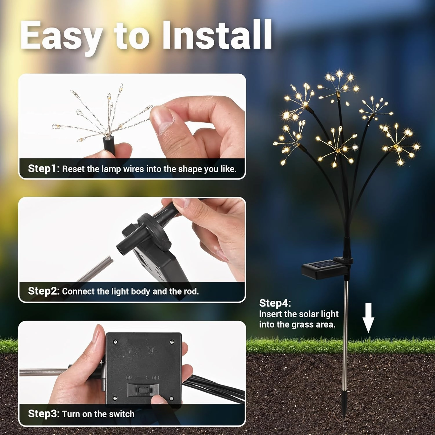 Solar Garden Decor Lights Outdoor, Solar Powered Lights Waterproof for Yard Patio Porch Flowerbed, Fairy Gardening Supplies Gifts Firwork(8 Pack Warm White)