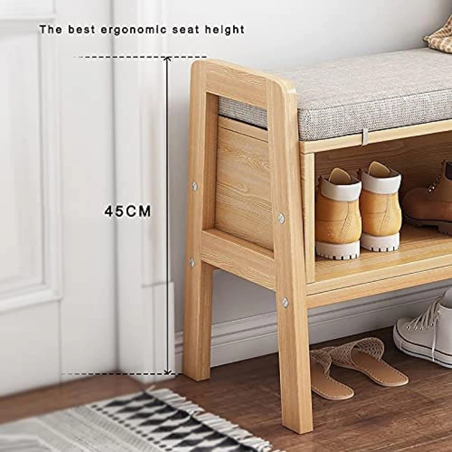 Solid Wood Shoe Cabinet,Bench Upholstered Footstool,Modern Entry Boot Storage Rack,Linen Upholstered Bench,Open Shoe Cabinet Shoe Rack Shoe Stool,A,65x45x30cm