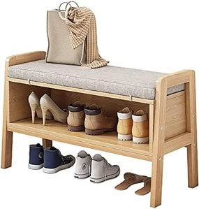 Solid Wood Shoe Cabinet,Bench Upholstered Footstool,Modern Entry Boot Storage Rack,Linen Upholstered Bench,Open Shoe Cabinet Shoe Rack Shoe Stool,A,65x45x30cm