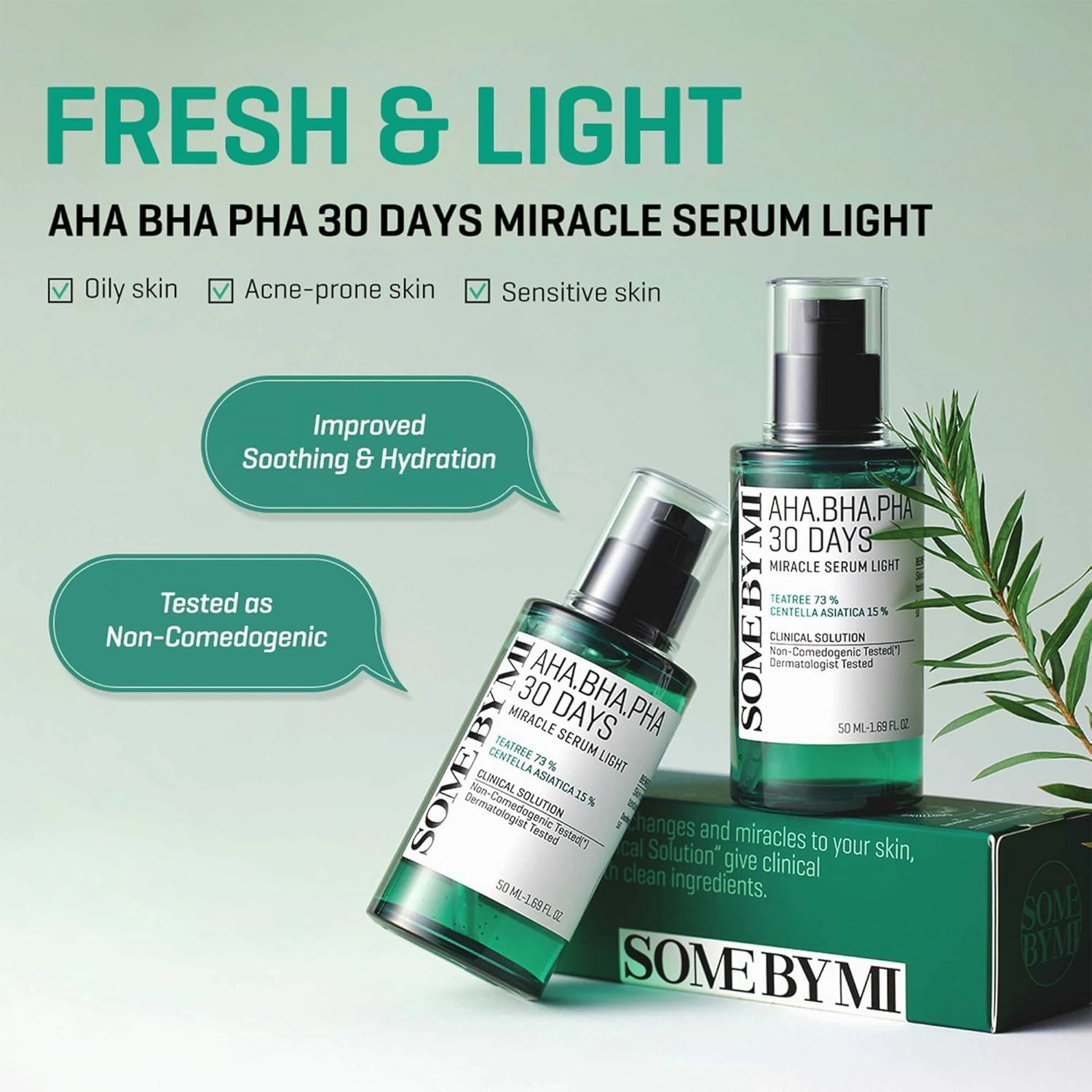 SOME BY MI AHA BHA PHA 30 Days Miracle Serum Light - 1.69oz, 50ml - Daliy Exfoliating Salicylic Acid Serum for Pore and Blackhead Care - Centella & Niacinamide for Skin Soothing - Korean Skin Care