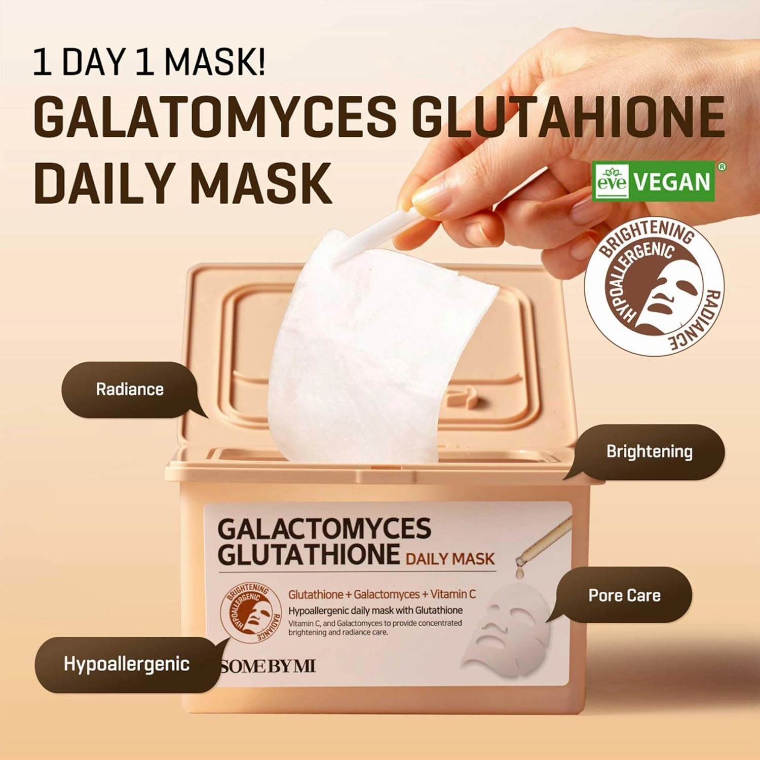 SOME BY MI Galactomyces Glutathione Daily Mask - 30 Sheets, 11.8Oz - Vitamin C Vegan Face Sheet Mask for Skin Brightening Routine - Skin Moisturizing and Glowing Care for Glass Skin - Korean Skin Care