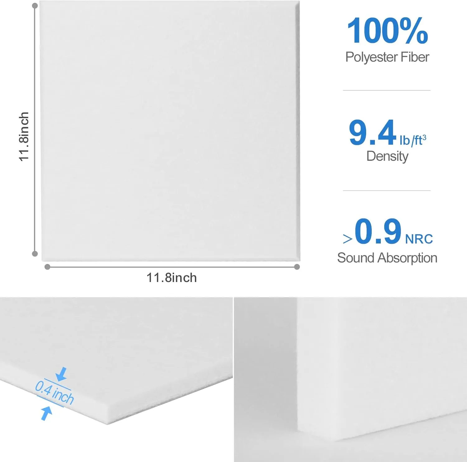 Sonicism 20 Pack Acoustic Panels with Self-Adhesive, 12" X 12" X 0.4" Sound Proof Foam Panels, Decorative Soundproof Wall Panels, Sound Proof Absorbing Tiles for Home & Offices,White