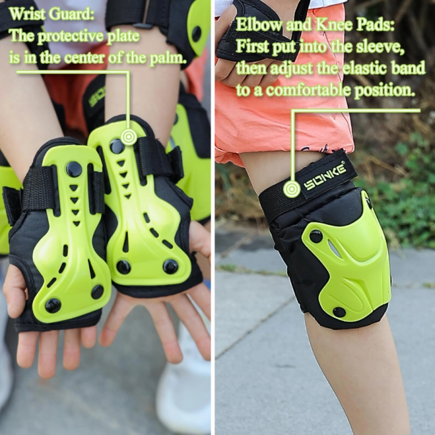 SONKE Youth/Kids Knee Elbow Pads, Wrist Guards for 3-15 Years, Child Protective Gear Set for Roller Skating, Cycling, Scooter, Skateboarding, BMX and Multi Sports