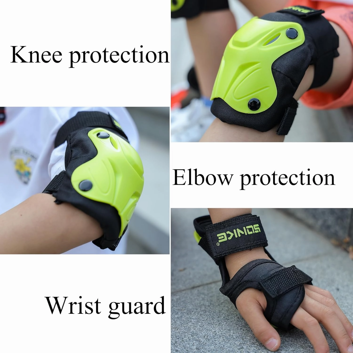 SONKE Youth/Kids Knee Elbow Pads, Wrist Guards for 3-15 Years, Child Protective Gear Set for Roller Skating, Cycling, Scooter, Skateboarding, BMX and Multi Sports