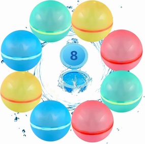 SOPPYCID 8PCS Reusable Water Balloons Refillable Water Bomb, Pool Toys for Boys Girls Adults, Outdoor Toys Family Water Ballon Fights for Beach, Grass, Backyard, Camp, Party, Playground