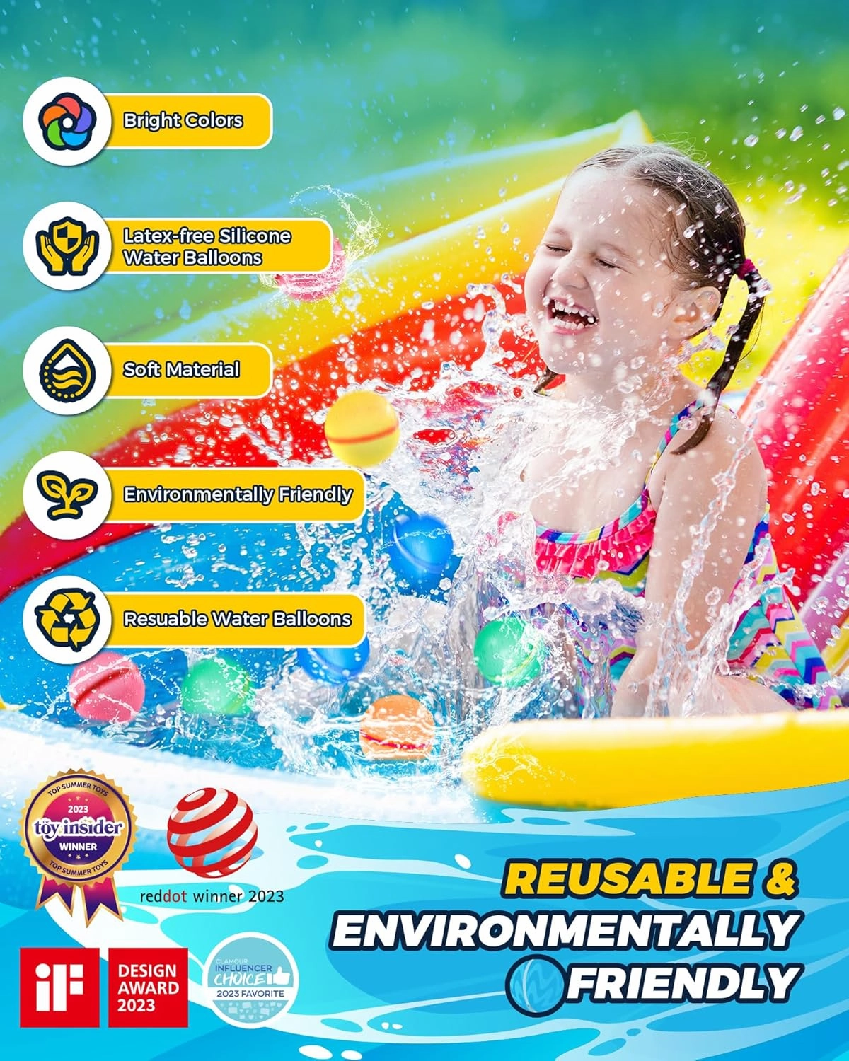 SOPPYCID 8PCS Reusable Water Balloons Refillable Water Bomb, Pool Toys for Boys Girls Adults, Outdoor Toys Family Water Ballon Fights for Beach, Grass, Backyard, Camp, Party, Playground