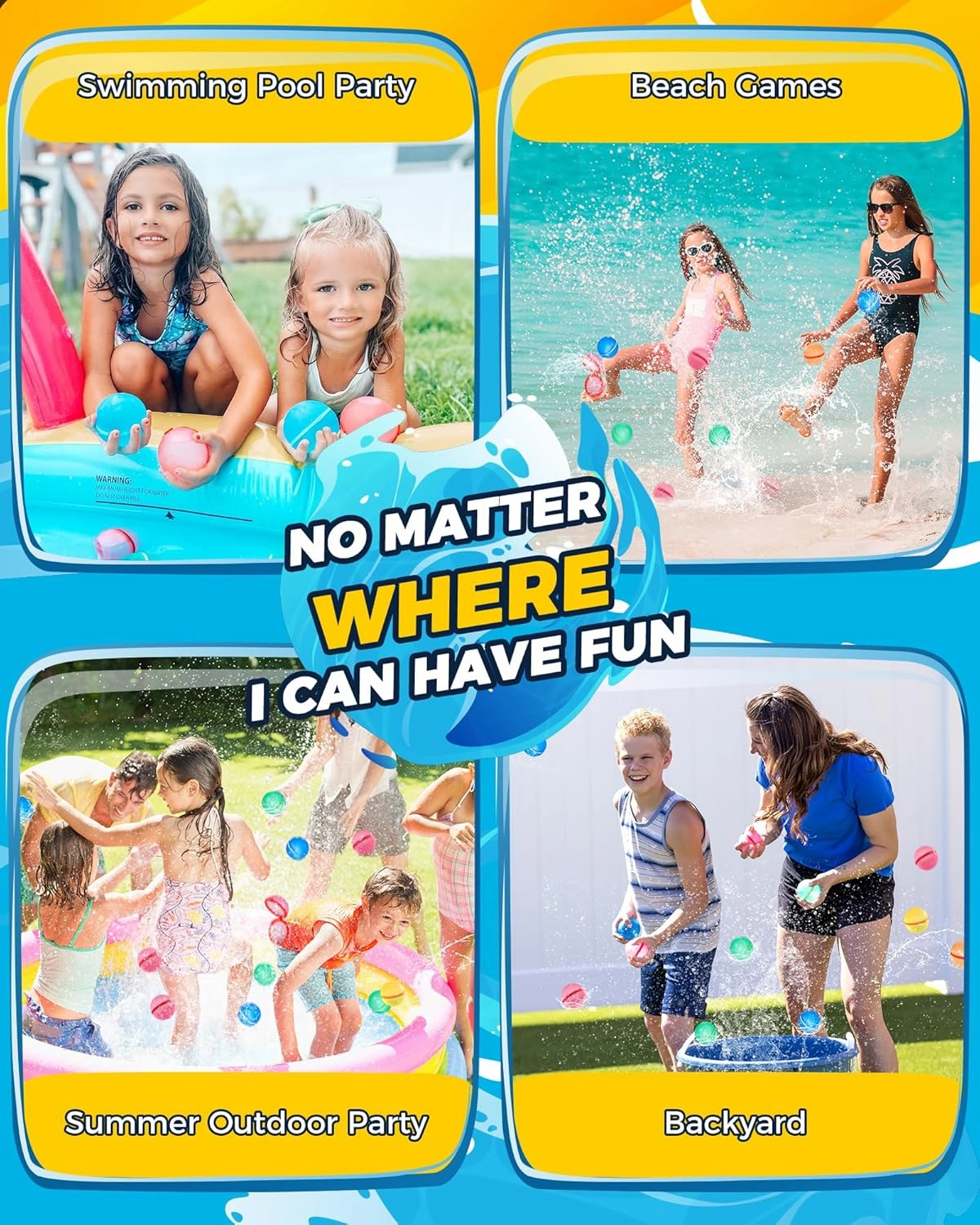 SOPPYCID 8PCS Reusable Water Balloons Refillable Water Bomb, Pool Toys for Boys Girls Adults, Outdoor Toys Family Water Ballon Fights for Beach, Grass, Backyard, Camp, Party, Playground