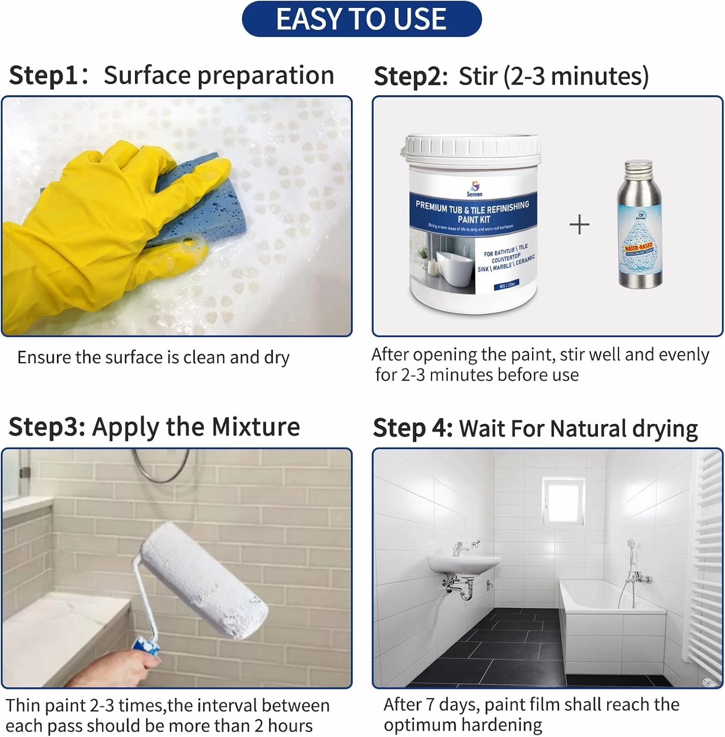Specialty Tub and Tile Refinishing Kit Tile Paint, 64oz, High Gloss, White Paint for Tiles Ceramic Porcelain Bathtub Sinks Toilets Resurfacing Bathroom Walls, Water Based