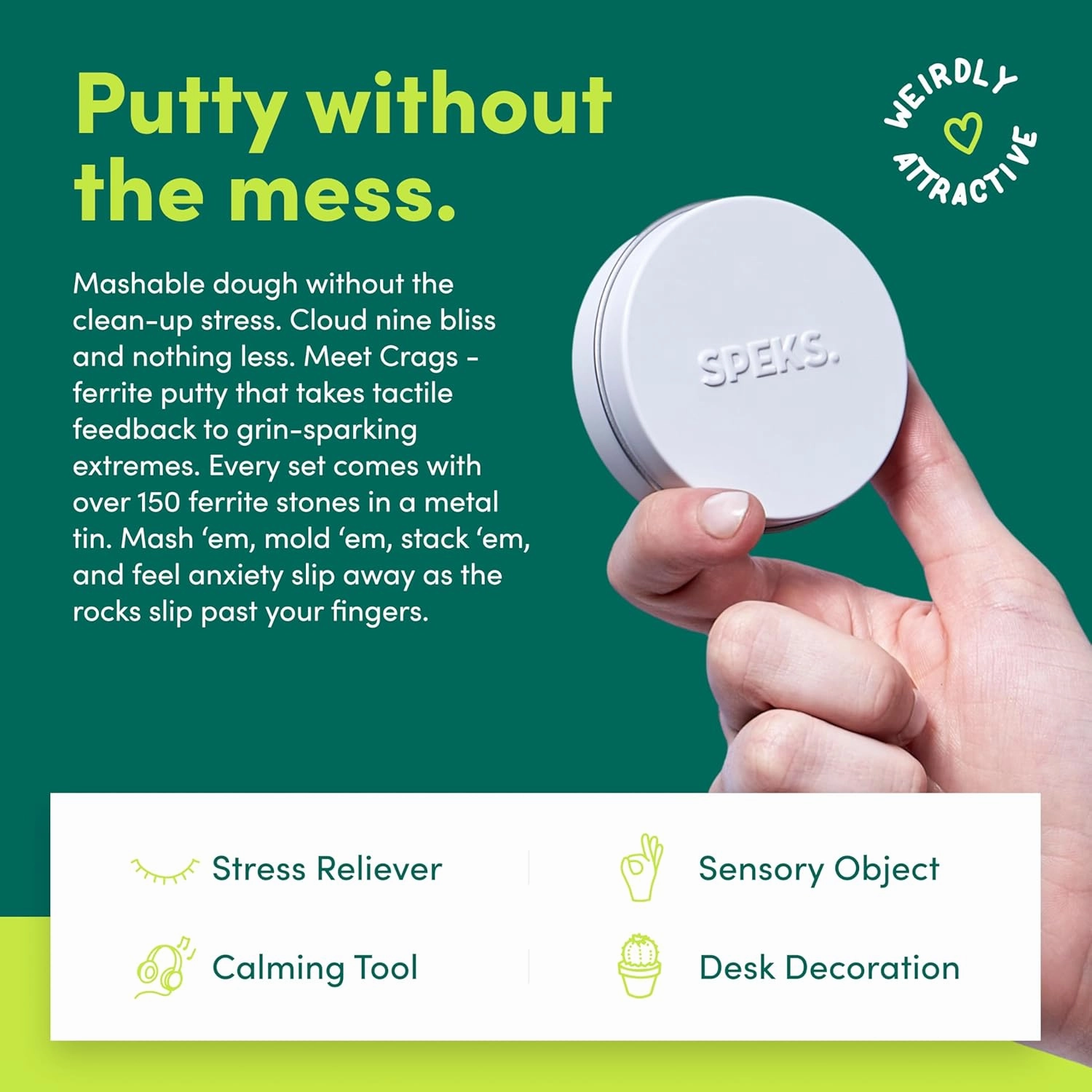 Speks Original Crags Ferrite Putty | 500  Ferrite Stones in a Tin, Fidget Toy for Stress Relief, Sensory Desk Toy for Adults & Teens 14  | White, Small