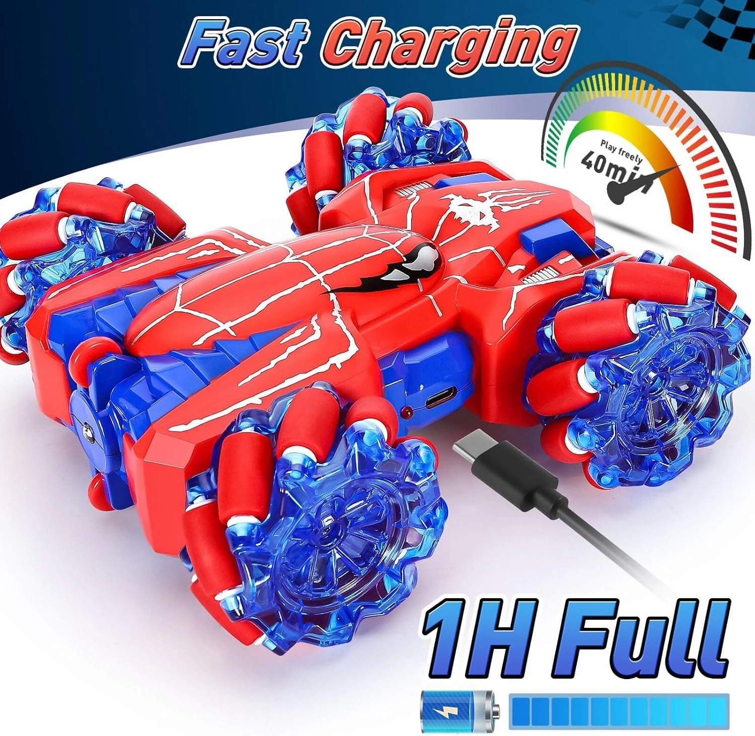 Spider Remote Control Car for Boys 4-6,360° Rotating Double-Sided Rechargeable RC Stunt Cars with Cool Headlights,2.4Ghz 4WD Off-Road Racing Cars for Kids Age 4 5 6 7 8 9 10 11 12 (Red1)