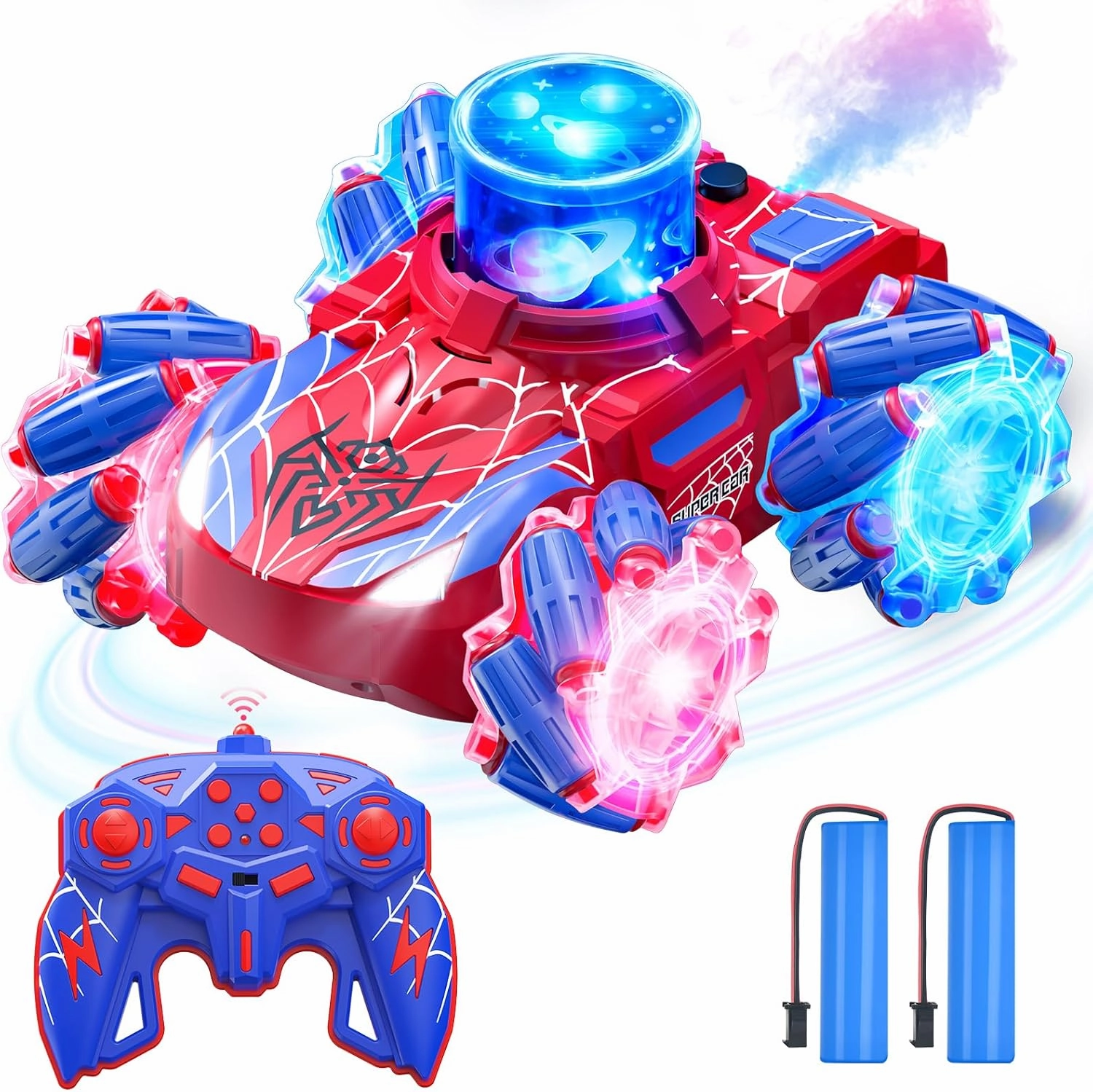 Spider Remote Control Car for Kids Aged 4,5,6,7,8,9,10,11,12,13, Stunt RC Cars with Projection/Spray/Music,4WD Car Toy for Boys and Girls' Birthday/Christmas