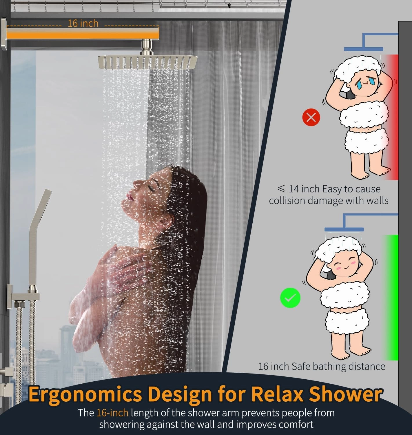 SR SUN RISE Shower Faucet Set Bathroom Square Rain Shower Head with Handheld Spray Wall Mounted Rainfall Shower Fixtures Brushed Nickel Shower Faucet Trim Repair Kits (Contain Shower Valve)10 Inches