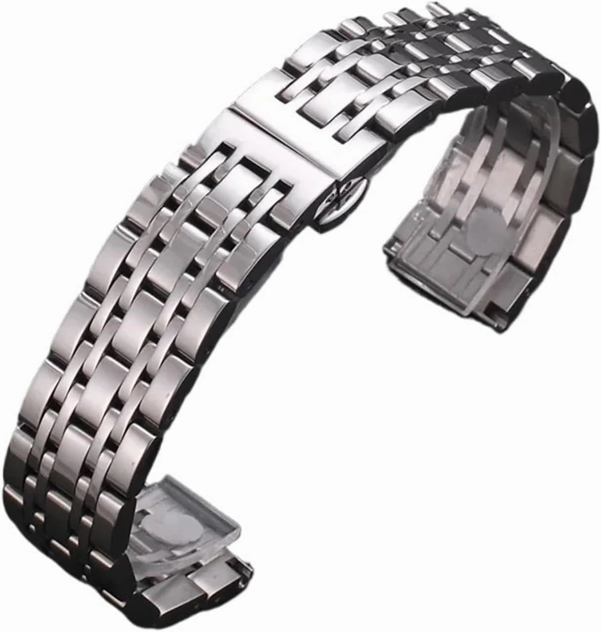 Stainless Steel Band Curved End 16mm 18mm 19mm 20mm 21mm 22mm Universal Band Folding Clasp Solid Metal Wristband