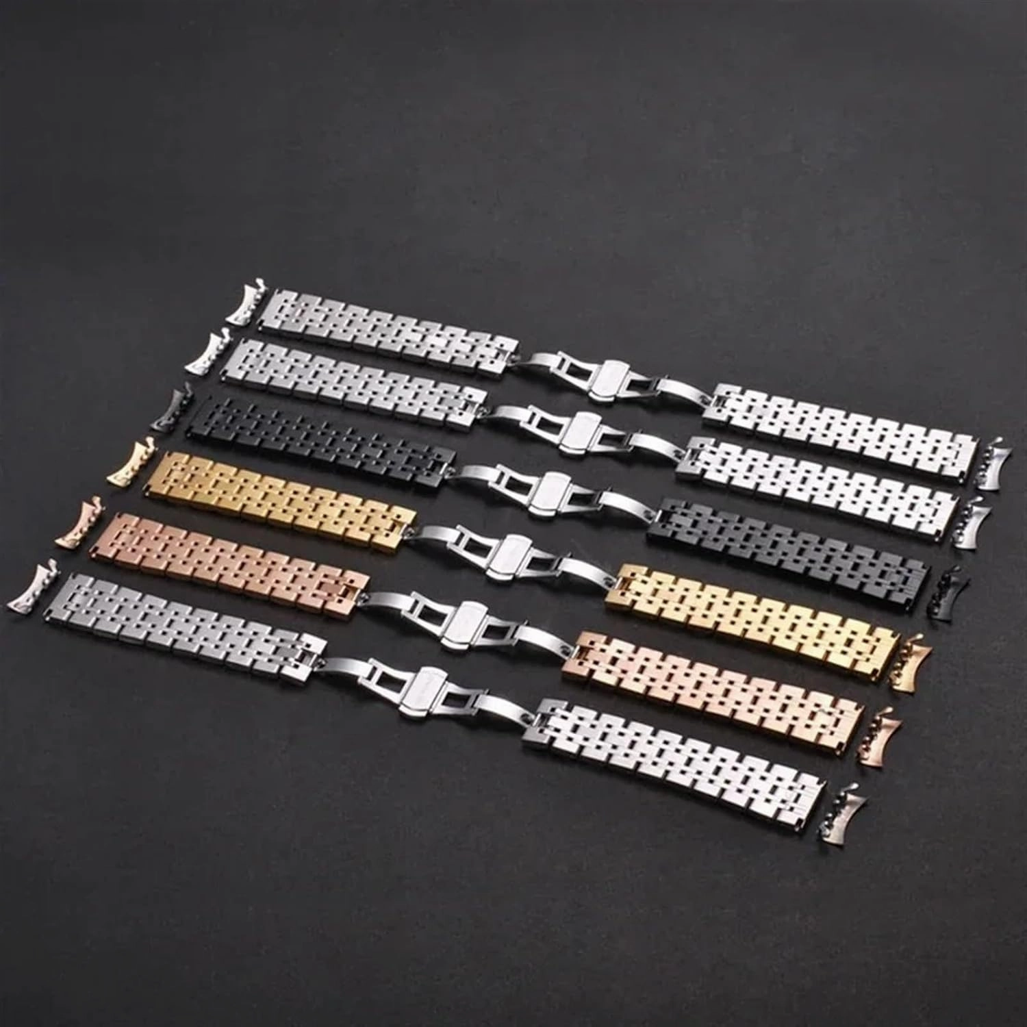 Stainless Steel Band Curved End 16mm 18mm 19mm 20mm 21mm 22mm Universal Band Folding Clasp Solid Metal Wristband