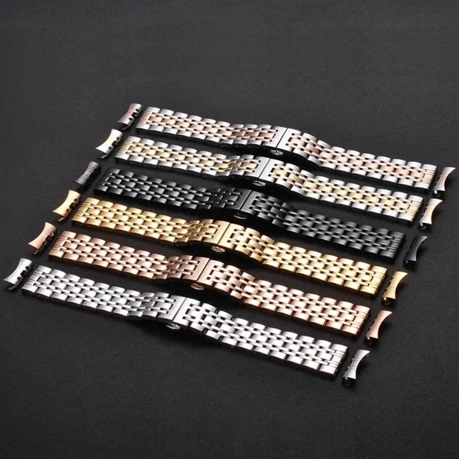 Stainless Steel Band Curved End 16mm 18mm 19mm 20mm 21mm 22mm Universal Band Folding Clasp Solid Metal Wristband