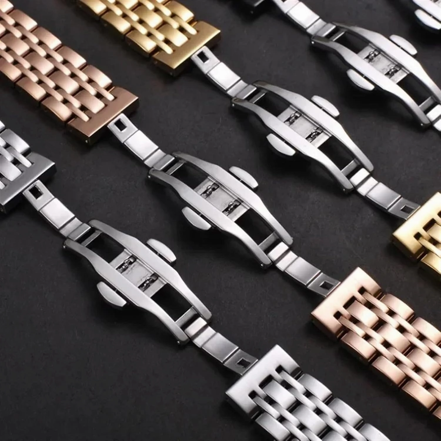 Stainless Steel Band Curved End 16mm 18mm 19mm 20mm 21mm 22mm Universal Band Folding Clasp Solid Metal Wristband