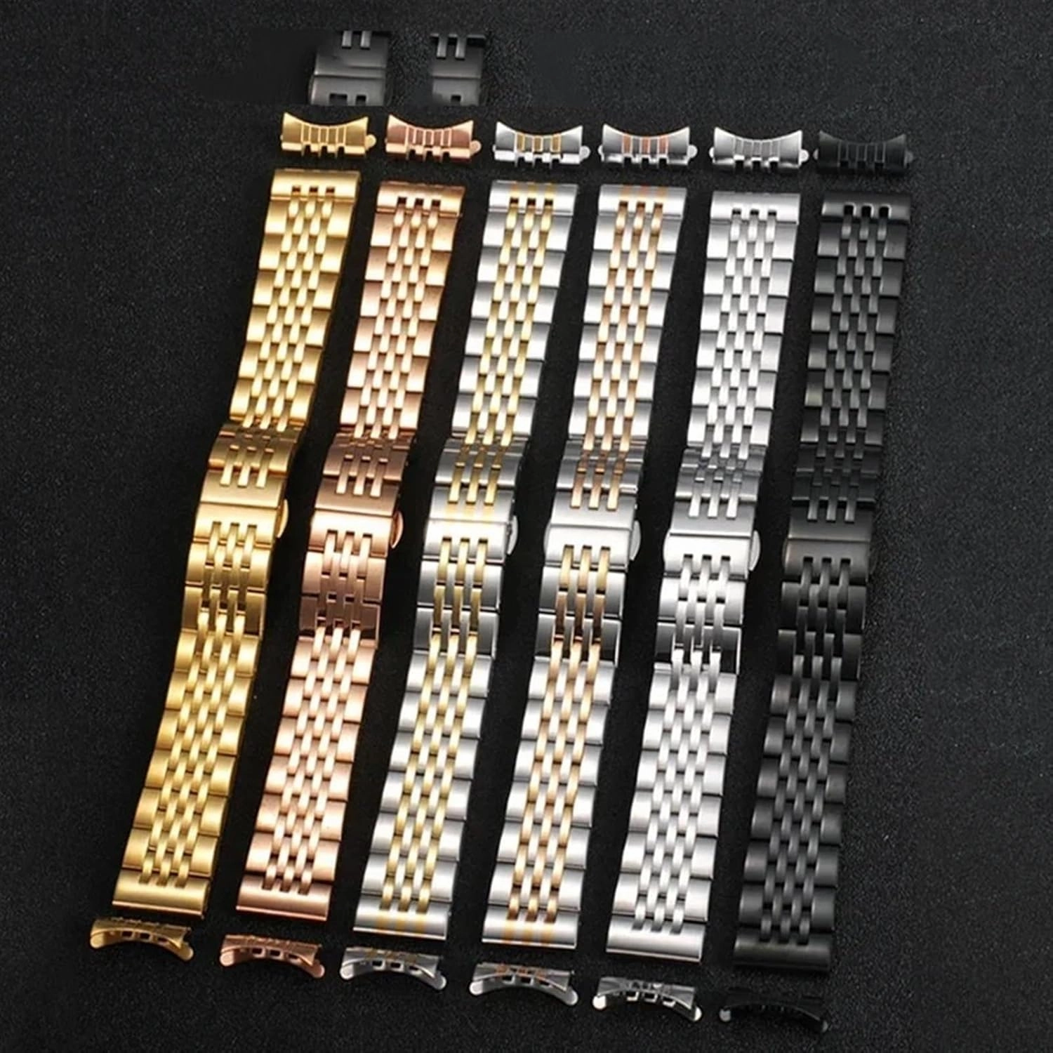 Stainless Steel Band Curved End 16mm 18mm 19mm 20mm 21mm 22mm Universal Band Folding Clasp Solid Metal Wristband