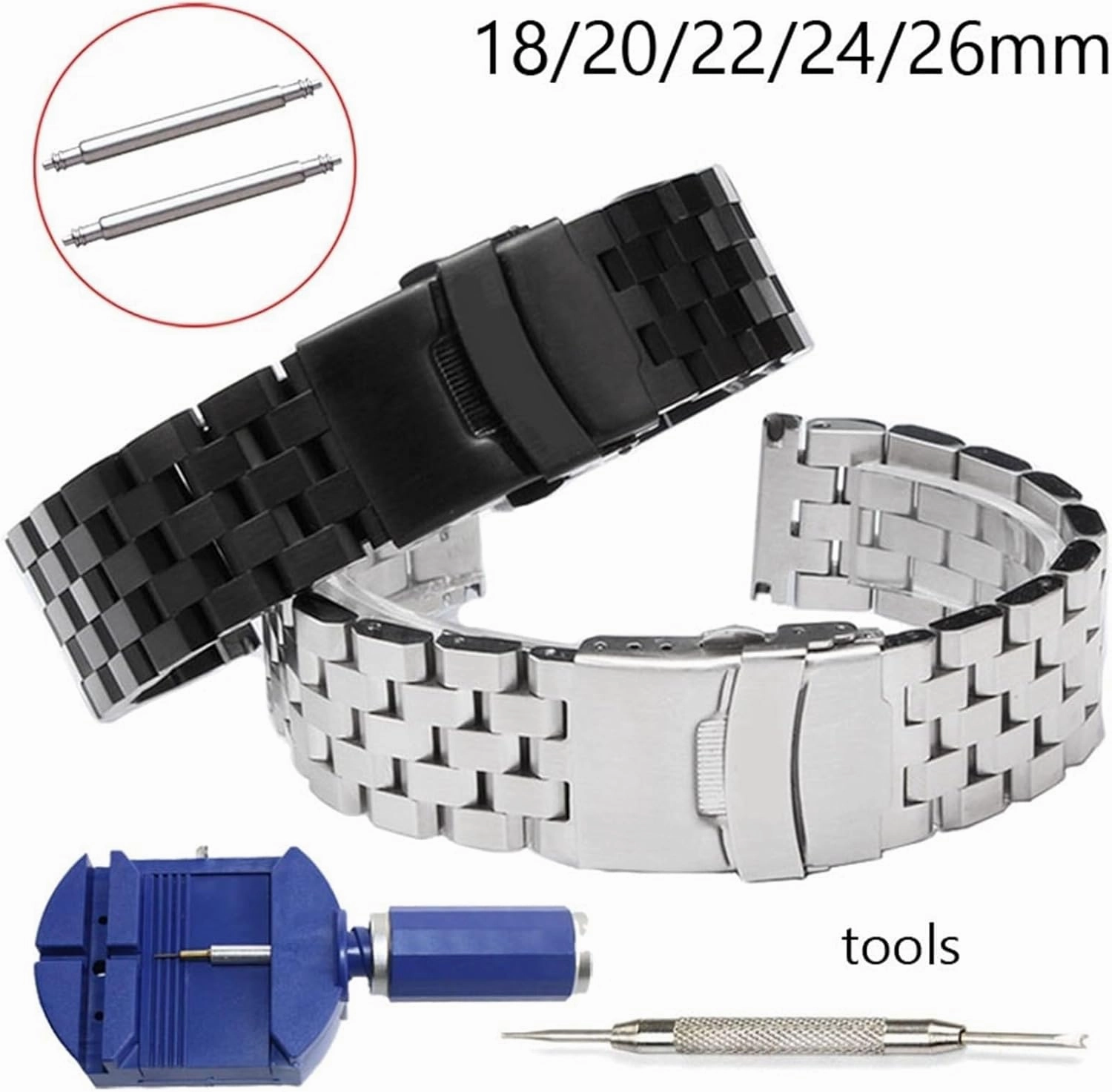 Stainless Steel Watch Band 18mm 20mm 22mm 24mm 26mm Replacement Watch Band Men Women Wristband Double Lock Watch Band