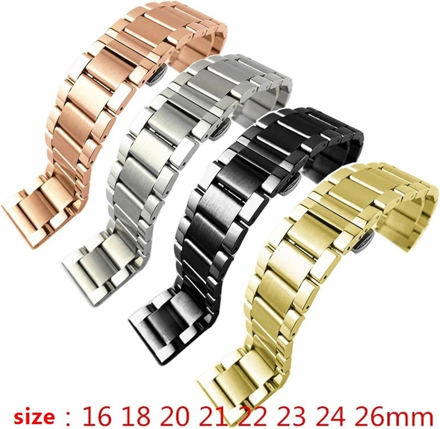 Stainless Steel Watch Strap 18mm 20mm Stainless Steel Folding Buckle Wristband Men Women Metal Bracelet Suitable for Smart Watch Traditional Watch