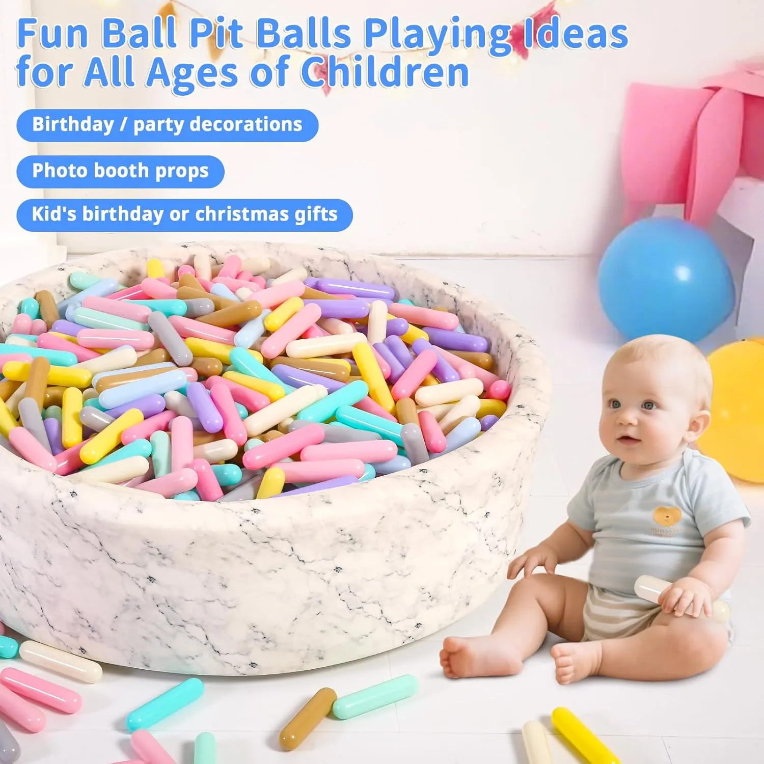 STARBOLO Ball Pit Balls for Toddlers - Pack of 50 100 250 500 1000 Ball Pit Balls 5.12inches Long Shapes Crush Proof Plastic Balls for Toddlers Ball Pits,Play Tent, Baby Pool Indoor Outdooe