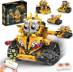 STEM Robot Toy Model Car Kits - Blocks Erector Set for 8-13 Years Old, App & Remote Control DIY Shadow Warrior/Spearhead/Vehicle/Tank for Kids 6 7 9 10 11 13 Boys Birthday Gifts Yellow