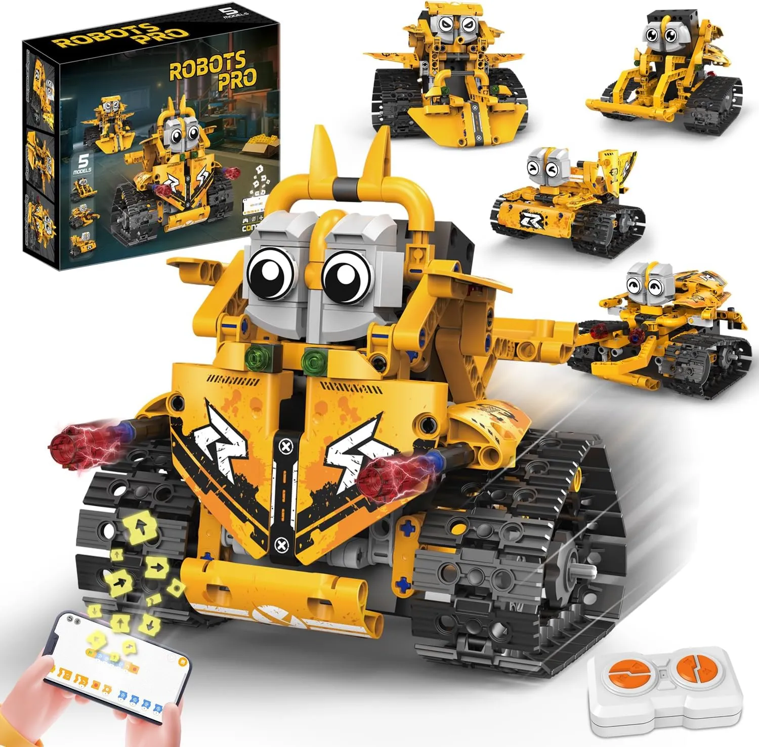 STEM Robot Toy Model Car Kits - Blocks Erector Set for 8-13 Years Old, App & Remote Control DIY Shadow Warrior/Spearhead/Vehicle/Tank for Kids 6 7 9 10 11 13 Boys Birthday Gifts Yellow