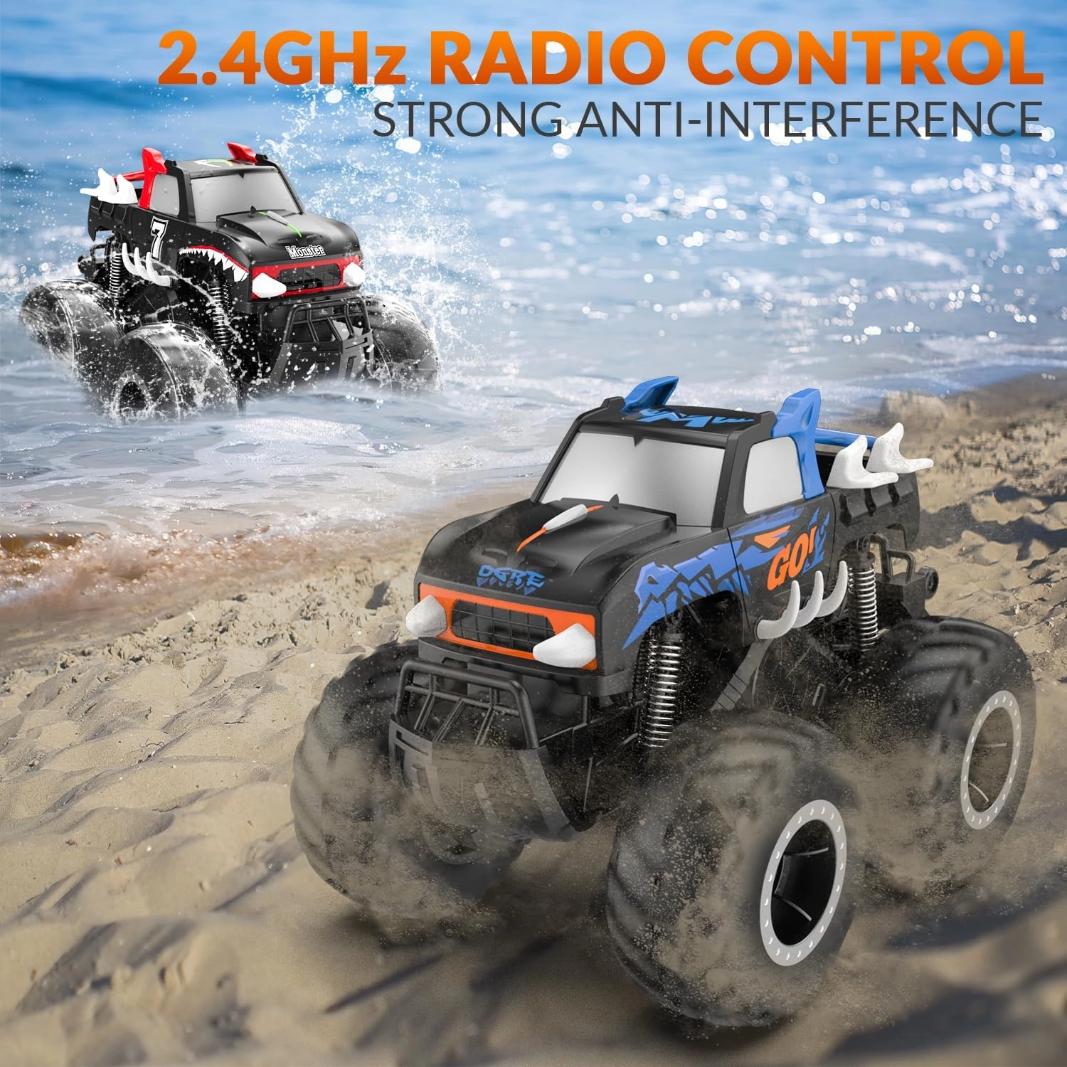 STEMTRON Amphibious Remote Control Car Toys for Boys 2.4 GHz 1:16 All Terrain Off-Road RC Car Waterproof RC Monster Truck Kids Pool Toys Remote Control Boat Gifts for Kids Boys