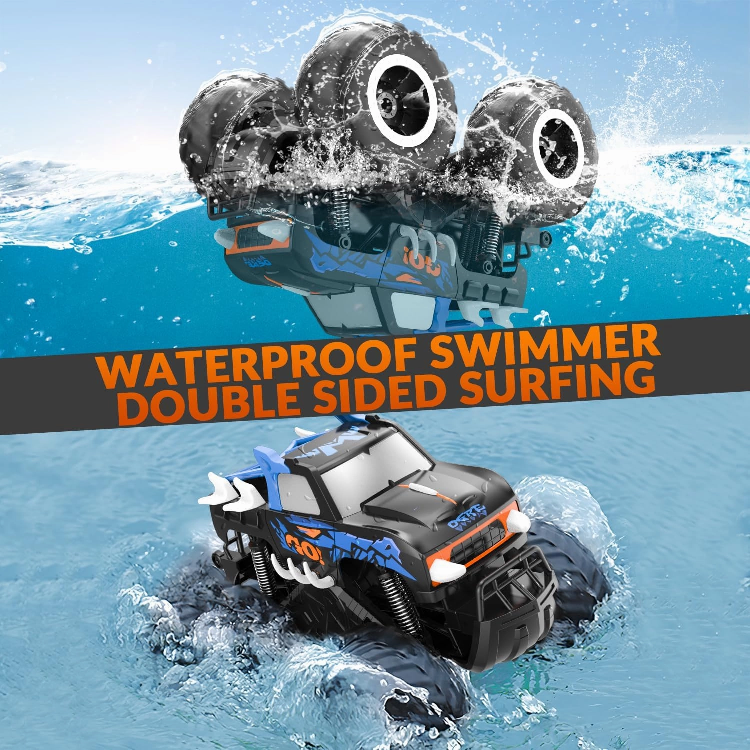 STEMTRON Amphibious Remote Control Car Toys for Boys 2.4 GHz 1:16 All Terrain Off-Road RC Car Waterproof RC Monster Truck Kids Pool Toys Remote Control Boat Gifts for Kids Boys