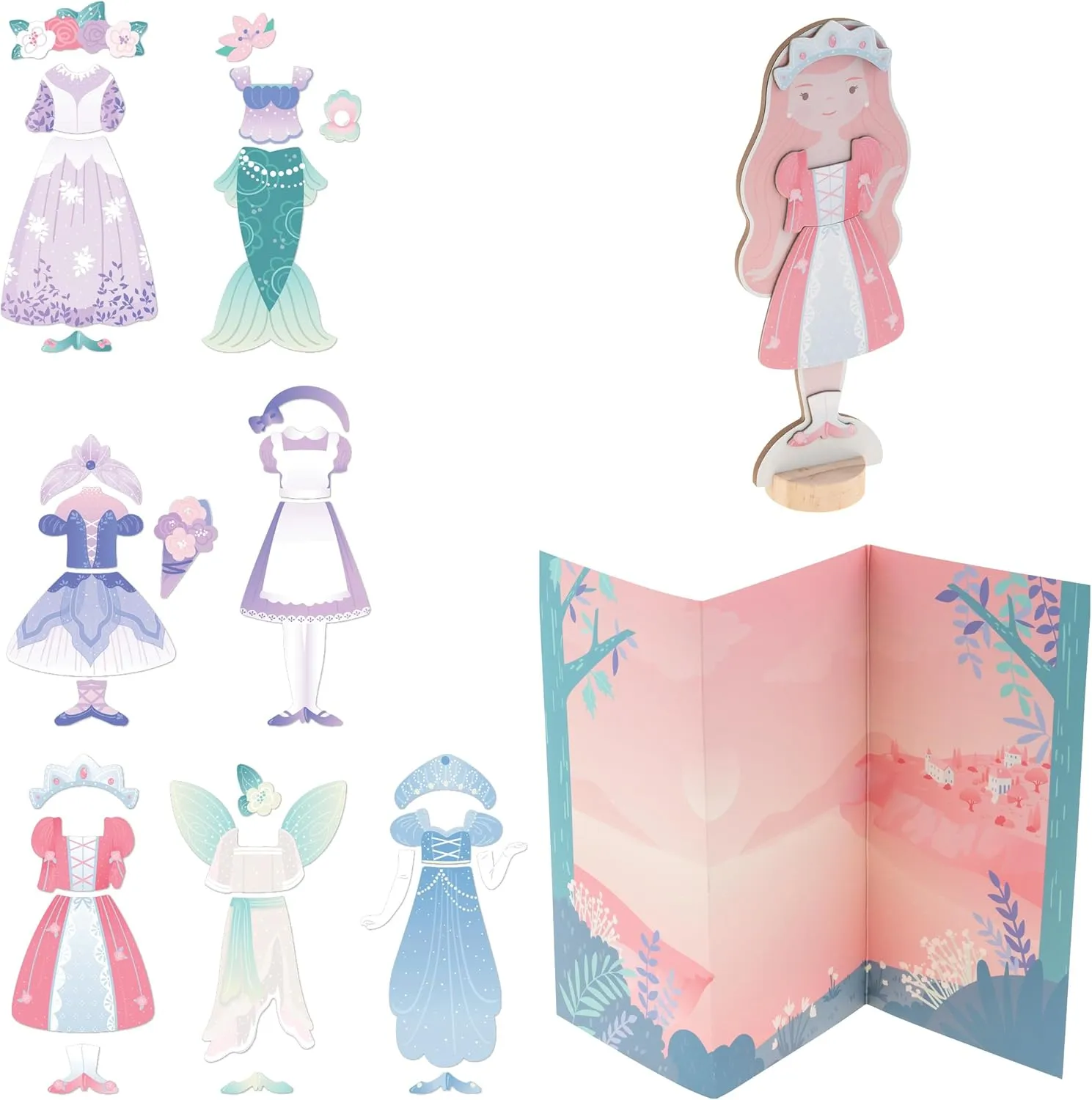 Stephen Joseph, Magnetic Dress Up Dolls, 30 pc Magnetic Travel Play Set – Pretend Play Magnetic Dress Up Dolls, Ideal for Ages 3 4 5 – Travel Game for Kids, Fairytale