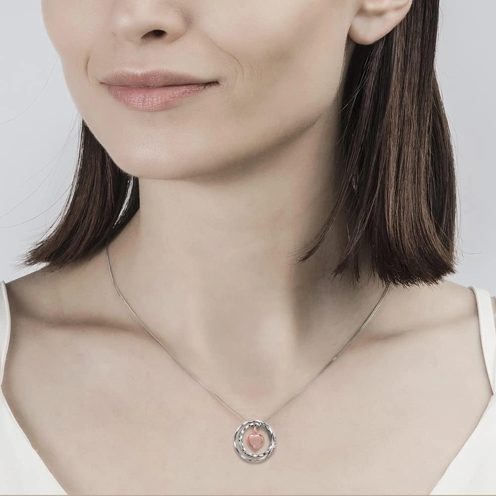 Sterling Silver Keepsake Cremation Jewelry Pendant Eternity Urn Necklace for Ashes - Double Rings Urns Necklaces You Are Always In My Heart I Love You Forever