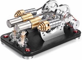 Stirling Engine Kit, Metal Bootable V2 2-Cylinder Parallel Stirling Engine Model with Colorful LED Light, Desktop Display Physics Science Experiment for Youth Adult