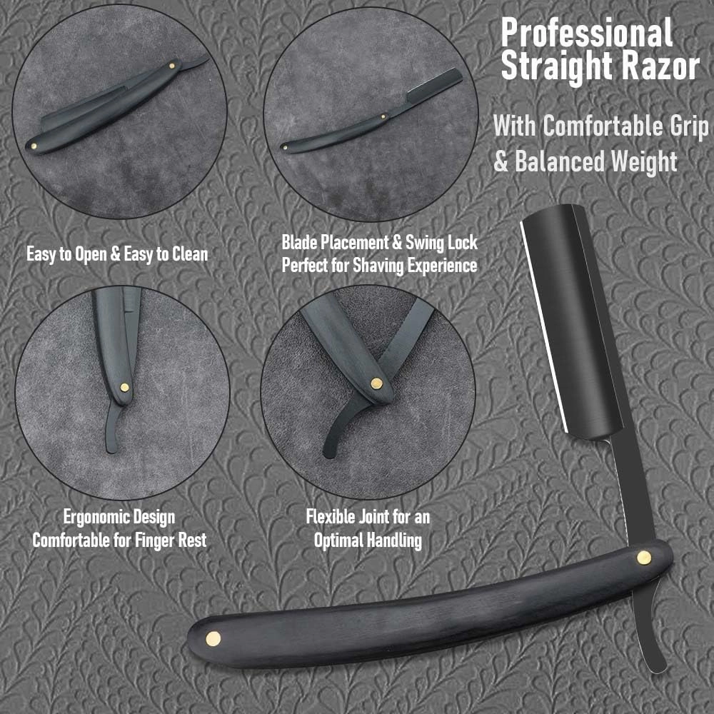 Straight razors for men,Straight Edge Barber Razor Premium Stainless Steel Shaver Razor with Shaving Strop for Men Home (NO.179-1)