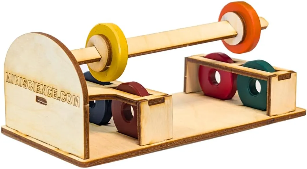 Student-Grade Magnetic Levitation Stick Kit – Hands-On Gravity vs. Magnetism STEM Experiment with 6 Colorful Magnetic Rings, Laser-Cut Wooden Structure, and Sandpaper