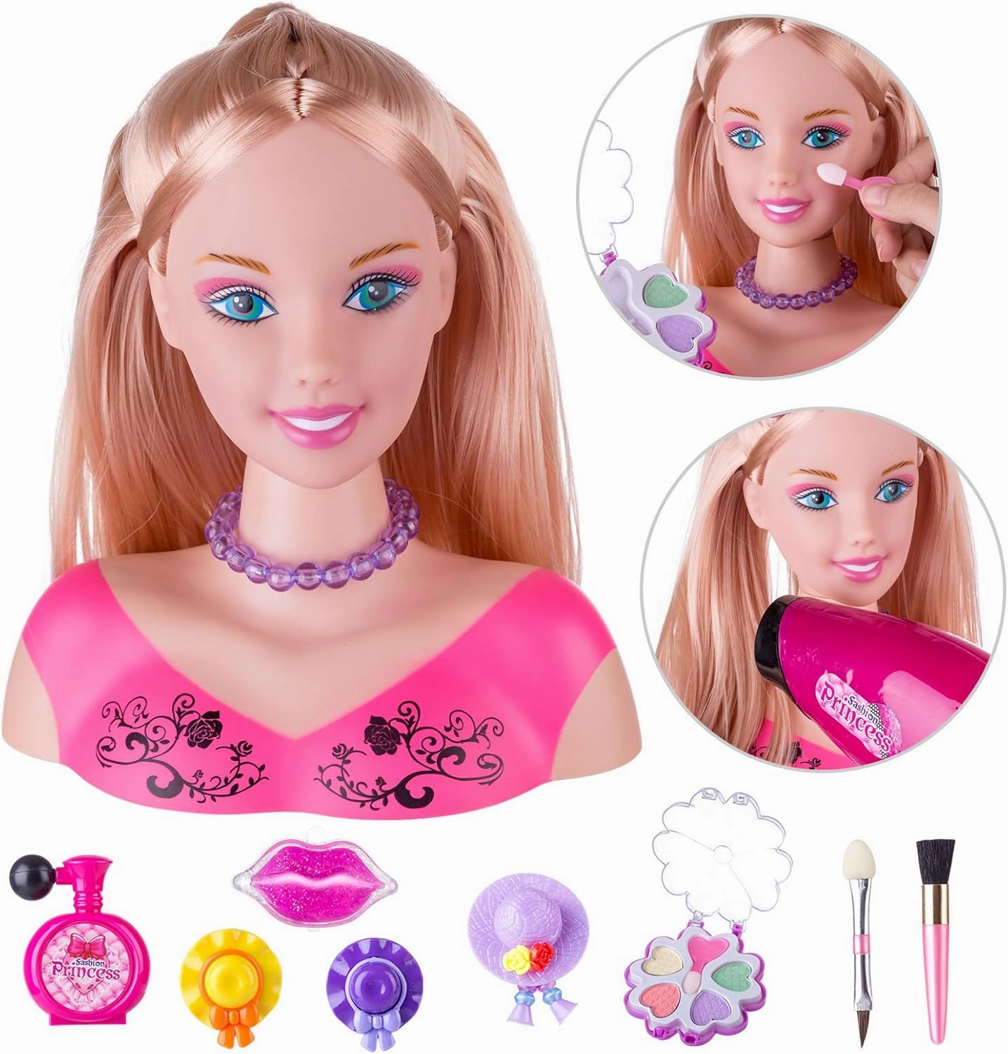 Styling Head Doll for Girls' Hair and Makeup Practice with Accessories and Hair Dryer (Style A)