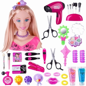Styling Head Doll for Girls' Hair and Makeup Practice with Accessories and Hair Dryer (Style A)